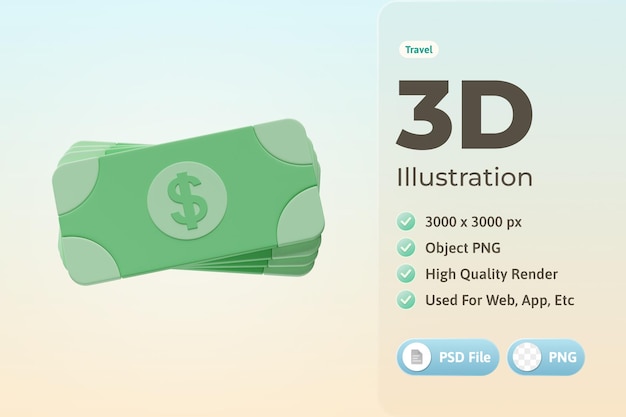 Free PSD money 3d illustration