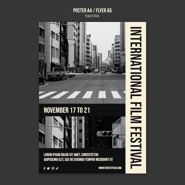 Free PSD monochrome film festival vertical poster template