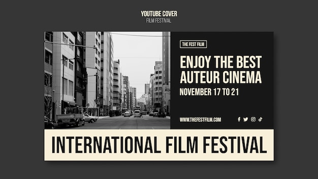 Free PSD monochrome film festival youtube cover template