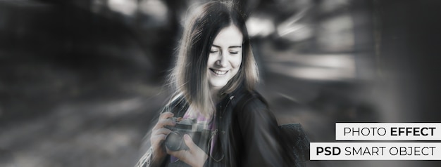 Free PSD monochrome portrait of woman with chromatic edge effect