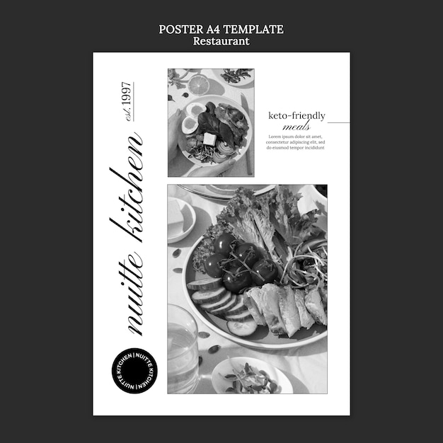 Monochrome restaurant vertical poster template