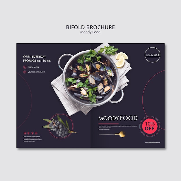 Free PSD moody food creative bifold brochure template