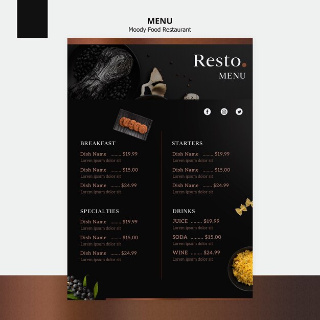 Moody food menu template