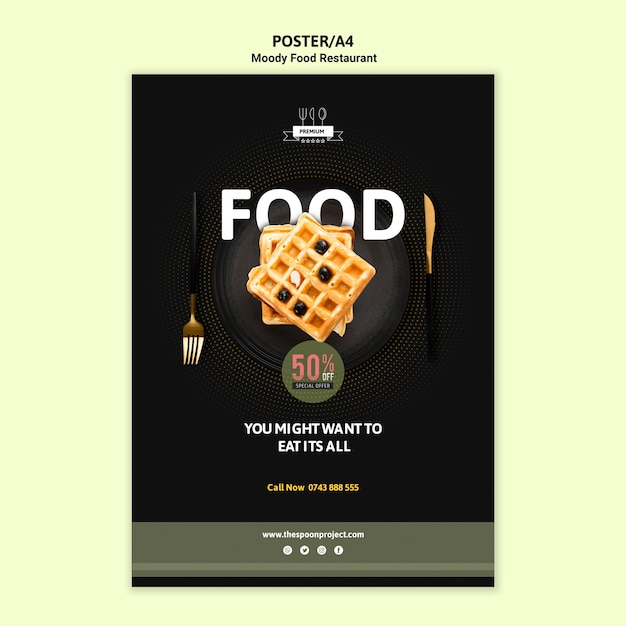 Free PSD moody food poster with waffles