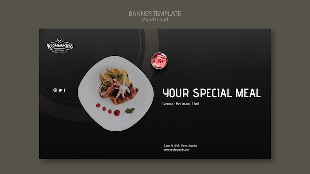 Free PSD moody food restaurant banner template concept