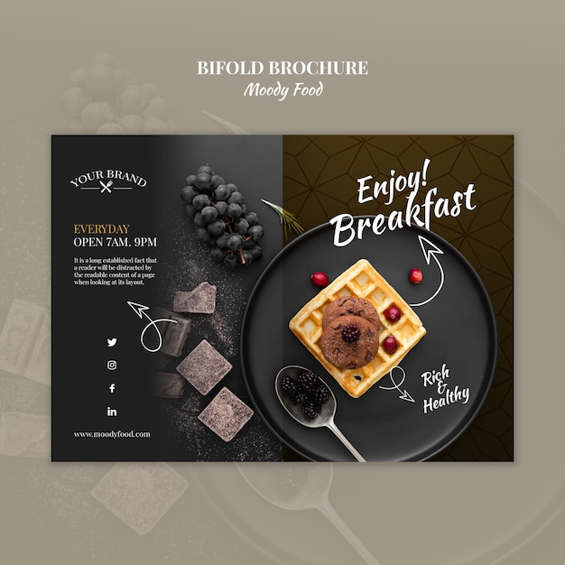 Moody food restaurant bifold brochure concept mock-up