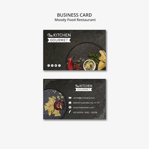 Free PSD moody food restaurant business card concept mock-up