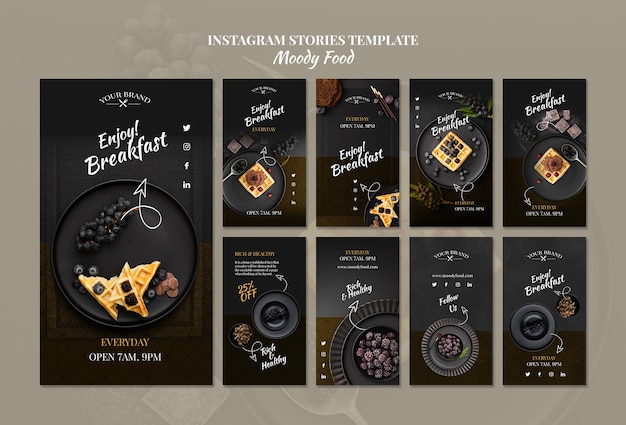 Free PSD moody food restaurant instagram stories concept mock-up