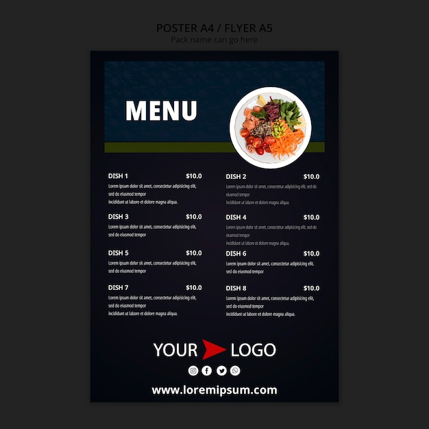 Free PSD moody food restaurant menu template