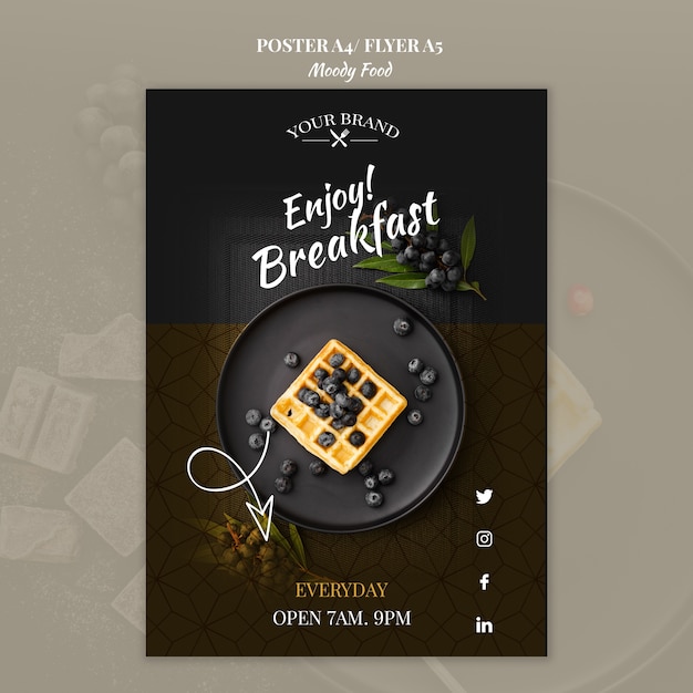 Free PSD moody food restaurant poster concept mock-up