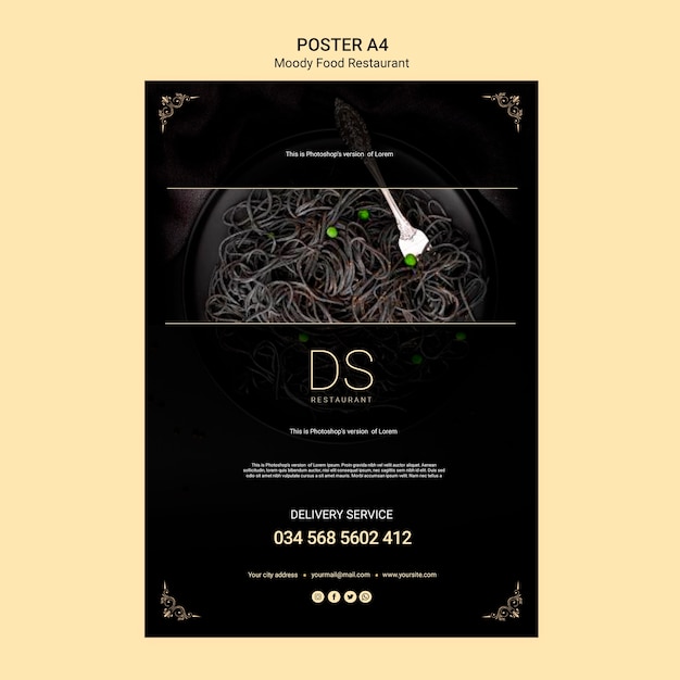 Free PSD moody food restaurant poster template