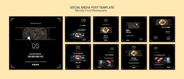 Free PSD moody food restaurant social media posts