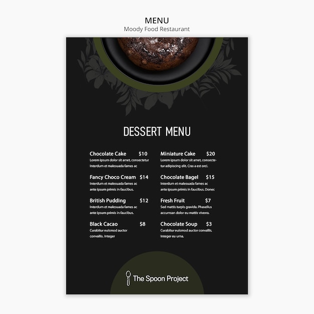 Free PSD moody food restaurant template concept for menu