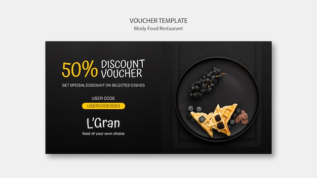 Free PSD moody food restaurant voucher template