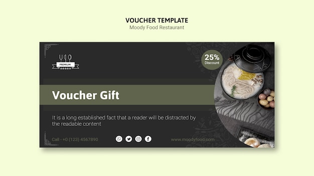 Free PSD moody food restaurant voucher template