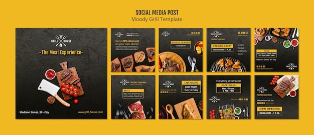 Free PSD moody grill social media post template