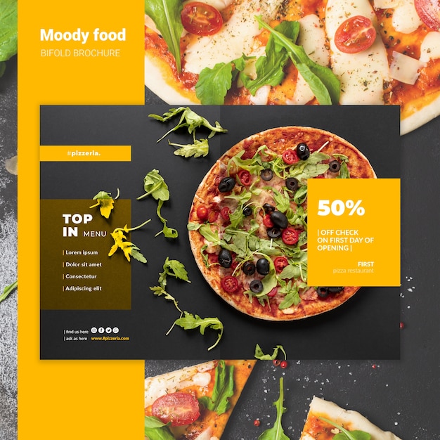 Moody restaurant food bifold brochure mock-up