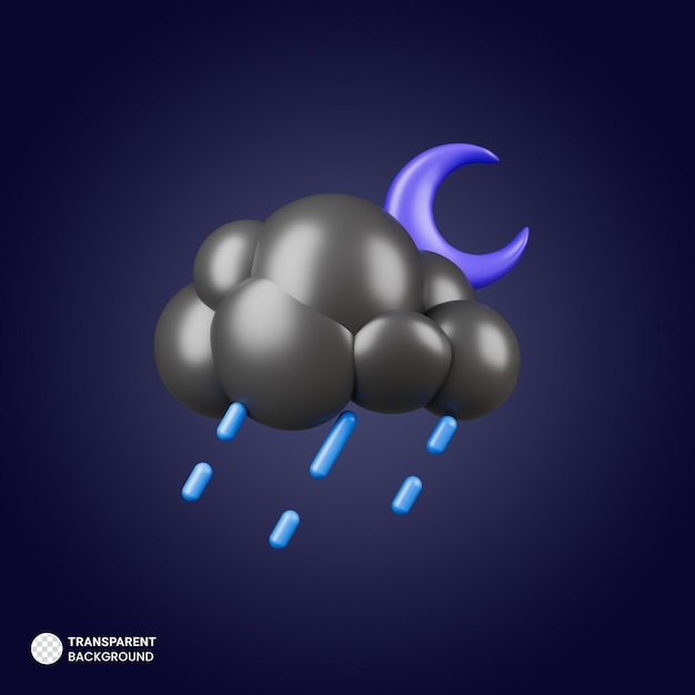 Free PSD moon with rain cloud icon 3d render illustration