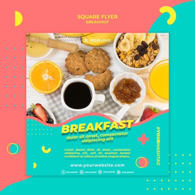 Free PSD morning coffee and food square flyer template