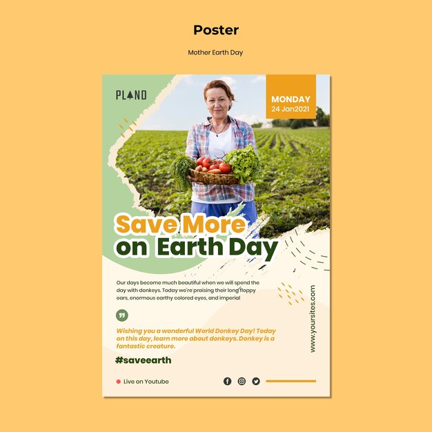 Mother earth day poster template with photo