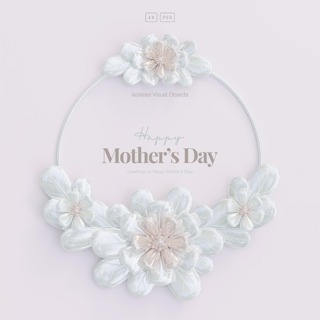 Free PSD mother's day greeting card floral background with decorative cute flowers and leaves