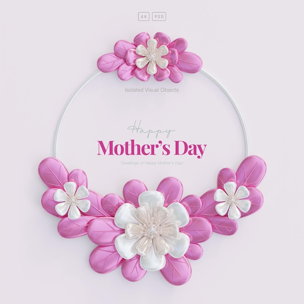 Free PSD mother's day greeting card floral background with decorative cute flowers and leaves