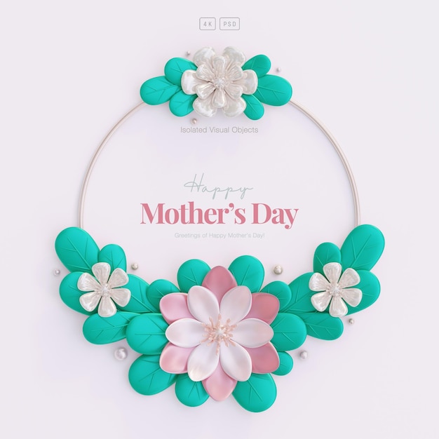 Free PSD mother's day greeting card floral background with decorative cute flowers and leaves