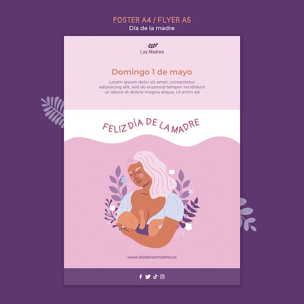 Mother's day vertical poster template in spanish