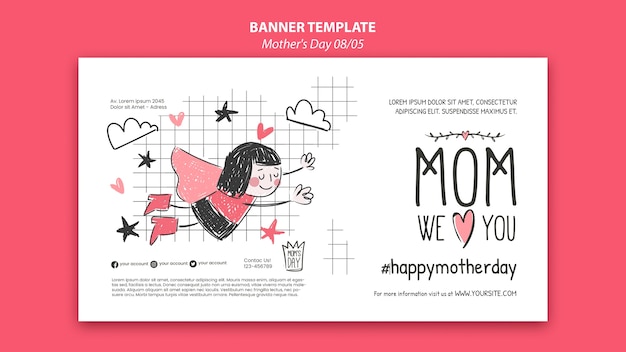 Free PSD mothers day doodle banner design template