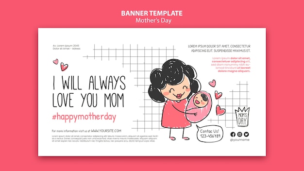 Free PSD mothers day doodle banner design template