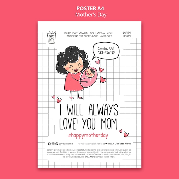 Free PSD mothers day doodle poster design template