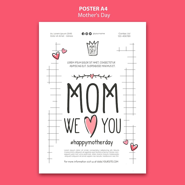 Free PSD mothers day doodle poster design template