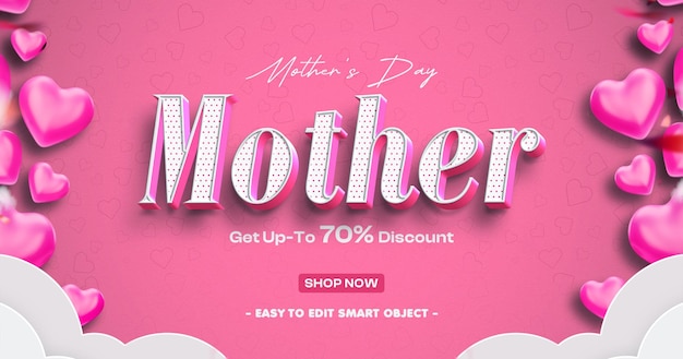 Free PSD mothers day sale advertising social media banner template with editable text effect