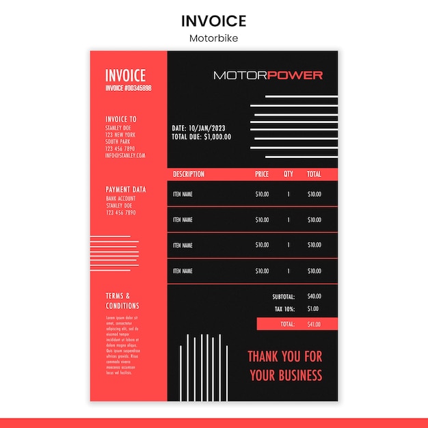 Free PSD motorbike concept invoice template