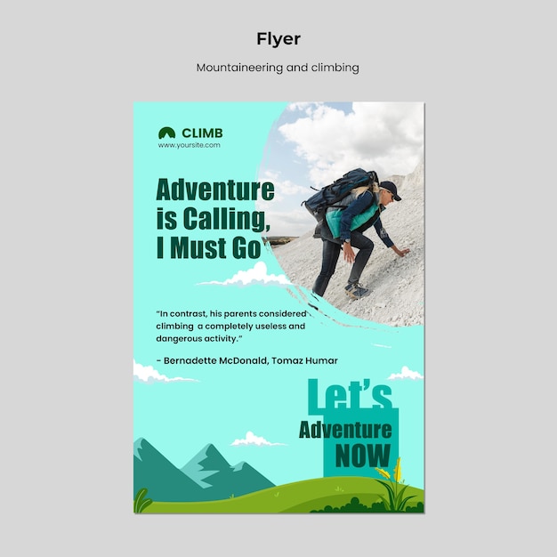 Mountaineering and climbing flyer design template