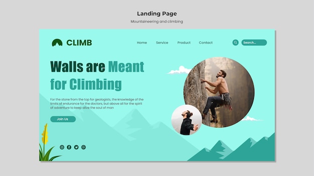 Free PSD mountaineering and climbing landing page design template