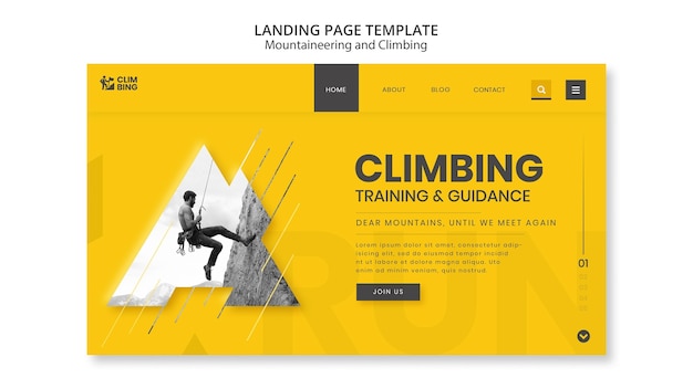 Free PSD mountaineering and climbing landing page design template