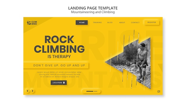 Free PSD mountaineering and climbing landing page design template