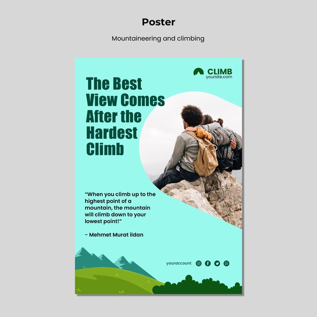 Mountaineering and climbing poster design template