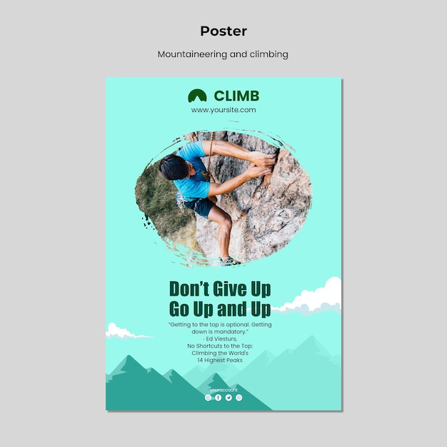 Mountaineering and climbing poster design template