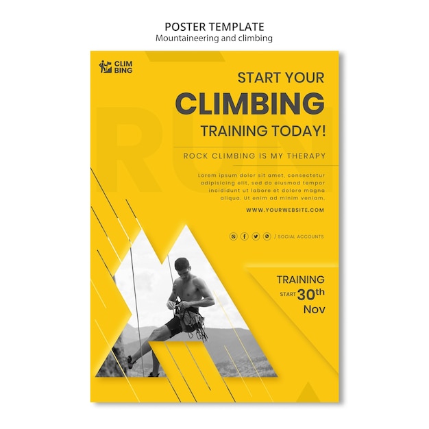 Free PSD mountaineering and climbing poster design template