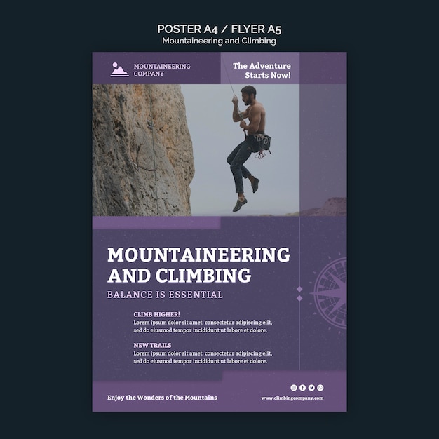 Free PSD mountaineering and climbing poster template