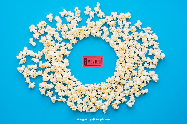 Free PSD movie ticket in popcorn