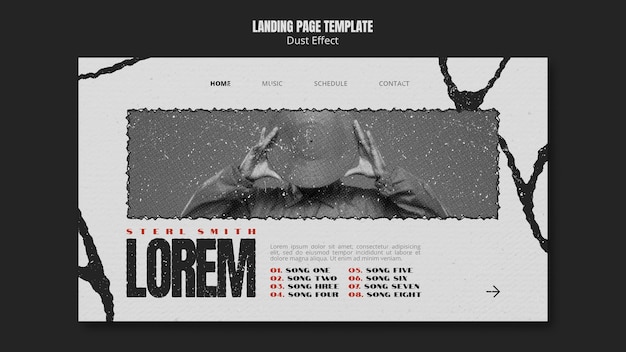 Free PSD music album landing page template with dust effect