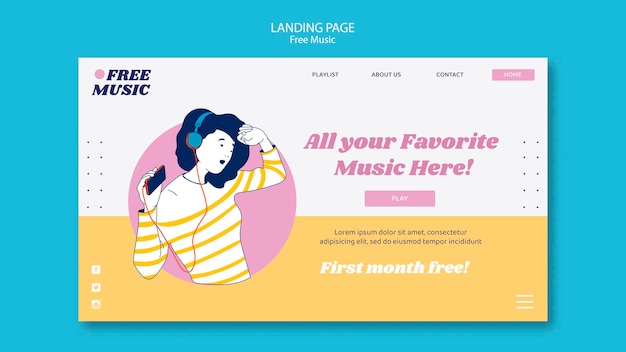 Free PSD music concept landing page template