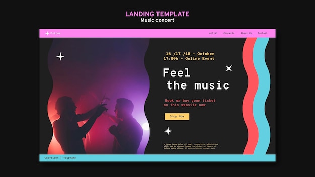 Free PSD music concert landing page template