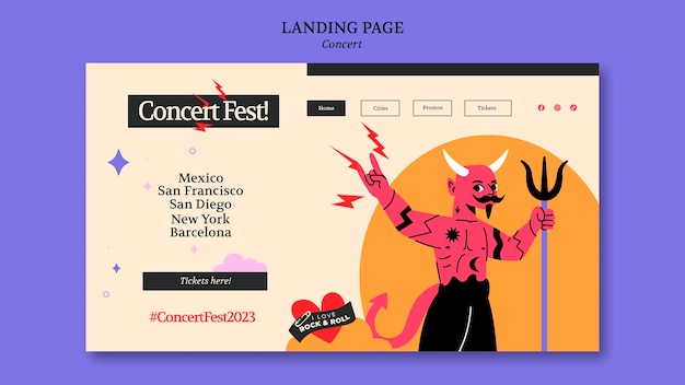 Free PSD music concert landing page template