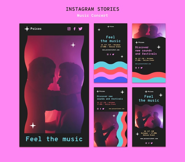 Free PSD music concert social media stories set