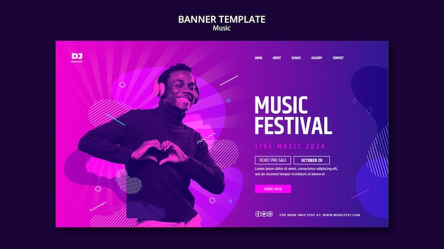 Music event landing page template with gradient light