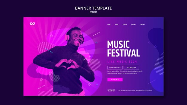 Music event landing page template with gradient light